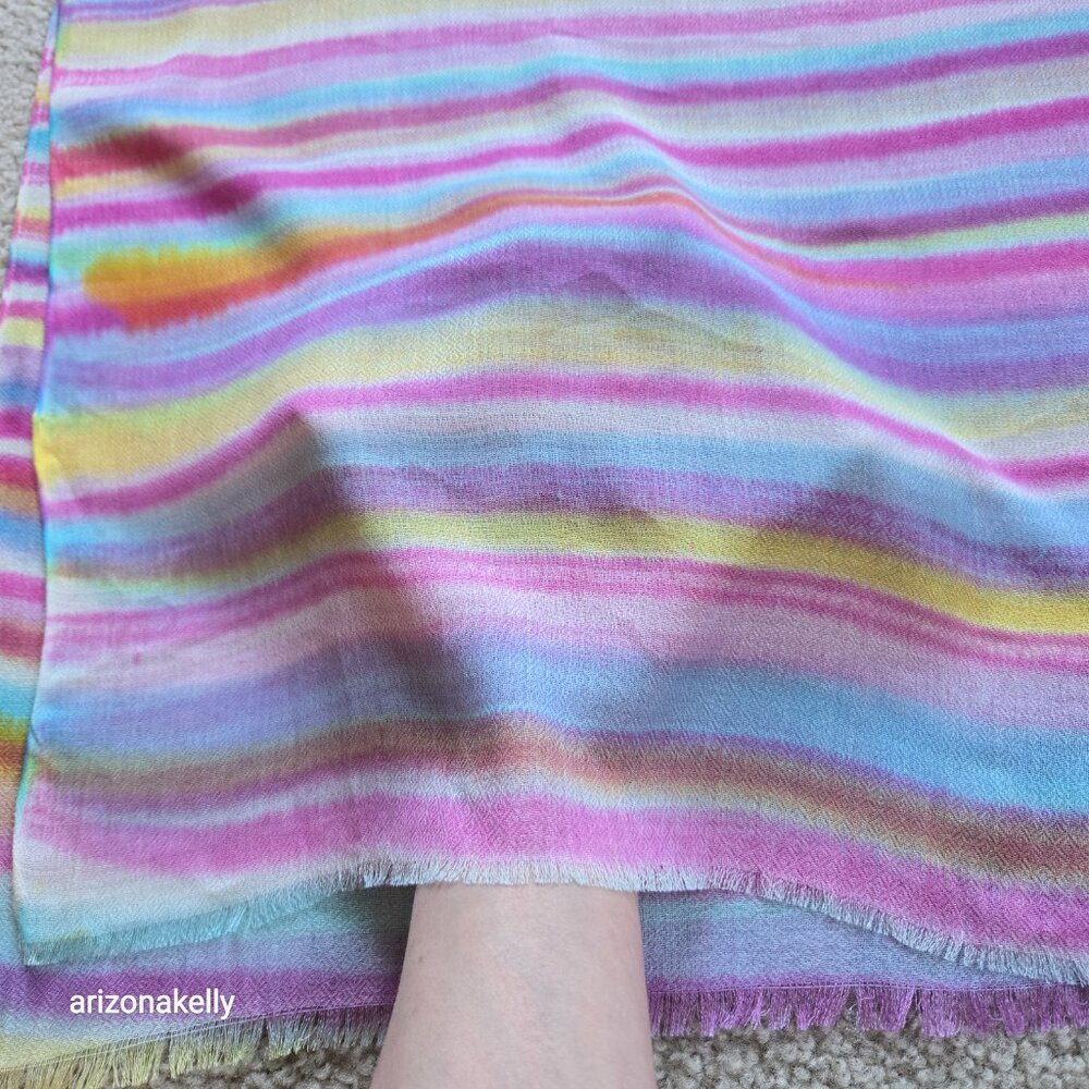 NWOT Cashmere Watercolor Stripe Colorful Scarf Lightweight - Picture 8 of 9
